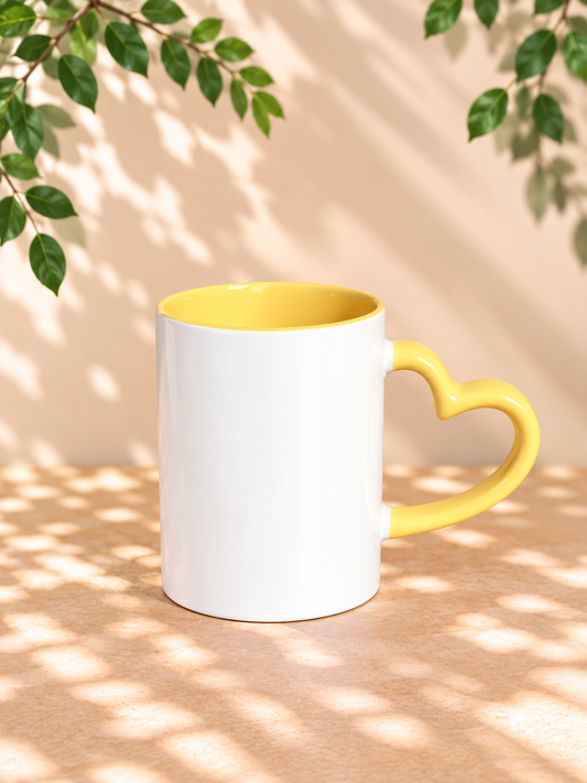 Tasse poignée cœur jaune 11 oz